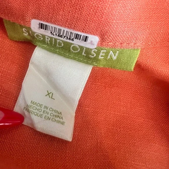 Sigrid Olsen XL Linen Button Down Top‎ Coral Orange Collared Shirt - Picture 6 of 10